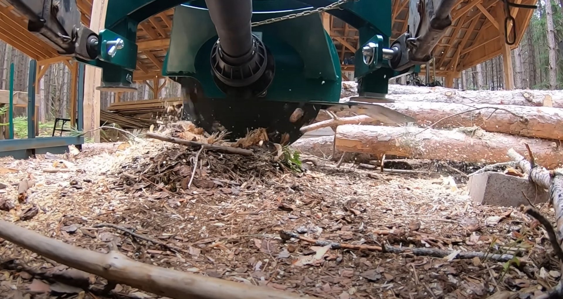Professional sawmill equipment processing cut tree logs