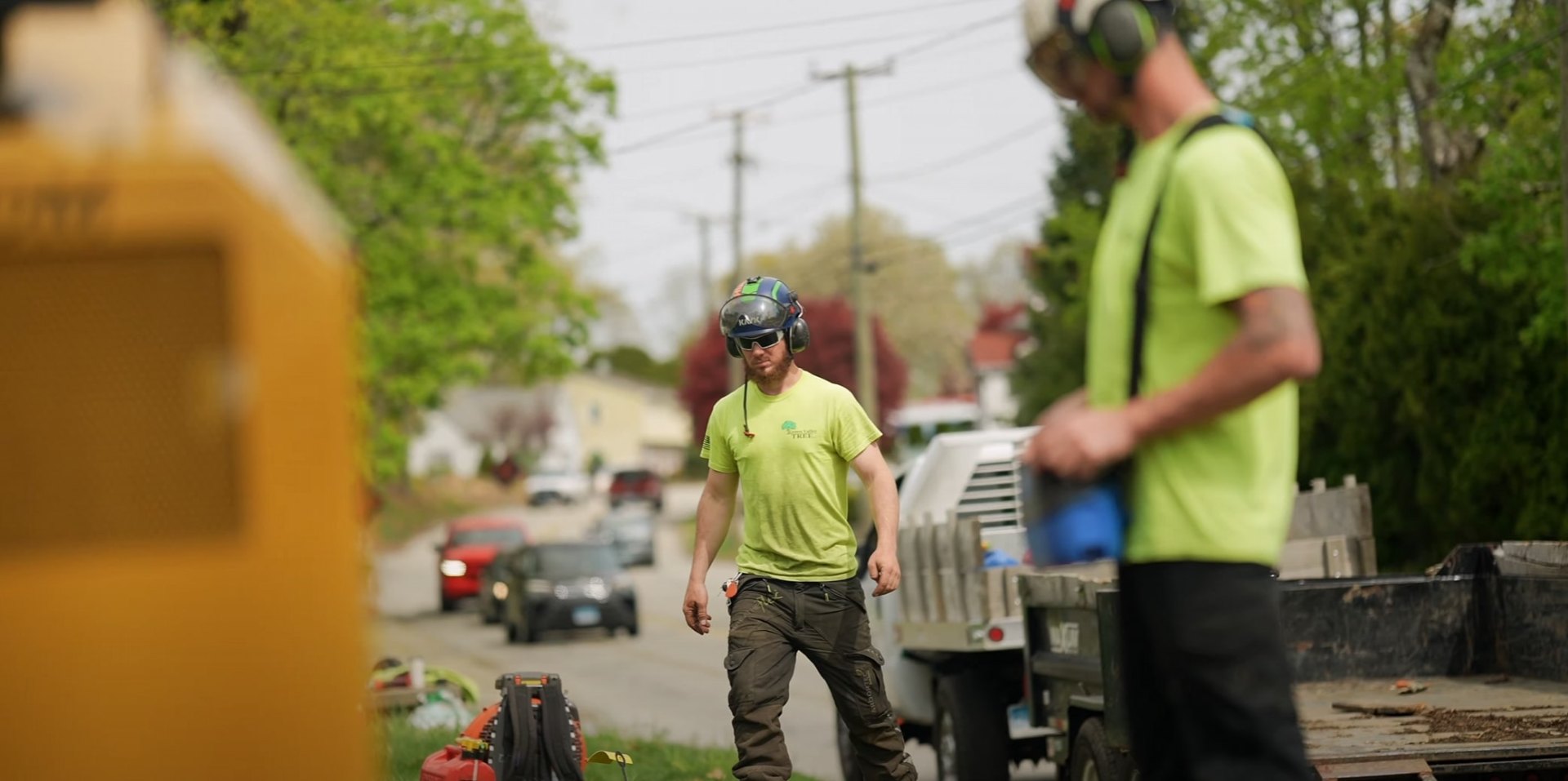 Professional tree service crew working safely in Woonsocket
